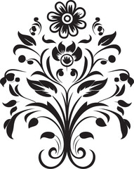 Obraz premium Chic Floral Embellishments Black Logo Vector Decor Intricate Petal Scrolls Ornate Black Emblem Icons