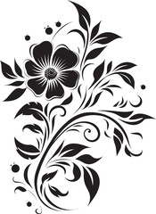 Sleek Noir Botanicals Hand Drawn Black Logo Design Vintage Floral Accents Handcrafted Black Vector Icon