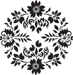 Vintage Floral Accents Handcrafted Black Vector Icon Noir Petal Swirls Hand Rendered Vector Emblem