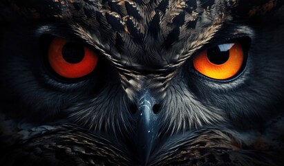 Detail close-up owl with big yellow eyes. Photo from world´s animals.
