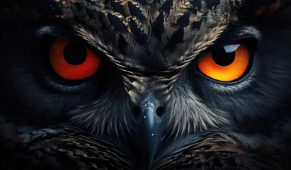Poster Detail close-up owl with big yellow eyes. Photo from world´s animals. © grigoryepremyan