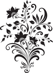 Chic Floral Elegance Hand Rendered Vector Logo Noir Botanical Swirl Hand Drawn Black Iconic Emblem