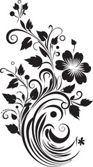 Intricate Noir Blossom Hand Rendered Vector Emblem Sleek Botanical Sketch Hand Drawn Black Icon