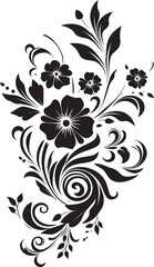 Sleek Botanical Sketch Hand Drawn Black Icon Vintage Floral Intricacies Handcrafted Black Emblem