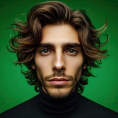 white latino 22 years old man, wavy hair semi long hairstyle, extreme high-angle closeup from above, center view
