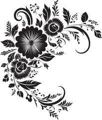 Intricate Noir Whirls Hand Rendered Vector Emblem Sleek Floral Beauty Hand Drawn Black Vector Icon