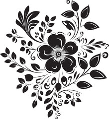 Elegant Floral Etchings Black Vector Design Element Artisanal Hand Drawn Bouquet Iconic Logo Design