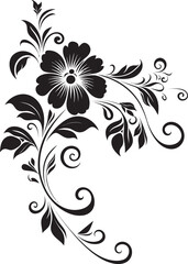 Noir Botanical Charm Black Handcrafted Design Sleek Floral Elegance Hand Rendered Iconic Emblem