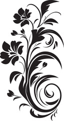 Chic Botanical Essence Black Vector Emblem Whimsical Floral Intricacies Hand Drawn Iconic Emblem