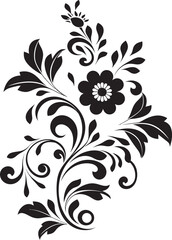 Intricate Floral Whirlwind Black Iconic Logo Elegant Botanical Sketch Hand Drawn Noir Emblem
