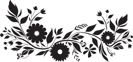 Monochrome Inked Bouquets Invitation Card Decorative Art Ink Noir Petal Patterns Black Floral Iconic Accents