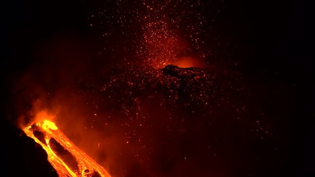 Etna Eruption in Sicily. Lava flow 