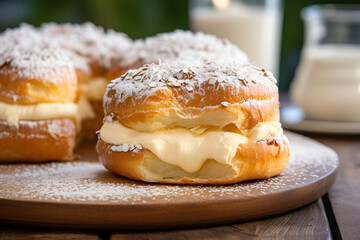 A classic Swedish semla bun with whipped cream