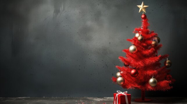 Christmas tree on the background of a black wall