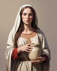 Mary Magdalene with Alabaster Jar - Realistic flat illustration of a biblical figure with bold edges in high resolution Gen AI