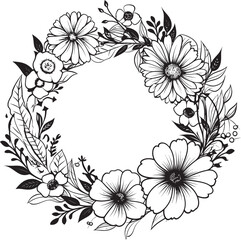 Modern Floral Elegance Black Wedding Logo Design Artistic Wreath Detailing Elegant Vector Icon