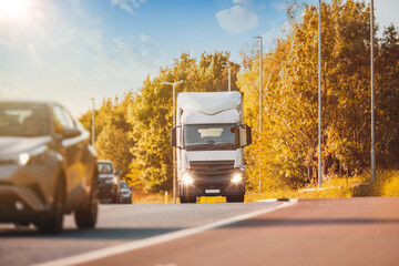 Truck vehicle driving on motorway