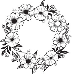 Minimalist Wreath Sketch Black Floral Emblem Sophisticated Wedding Florals Handcrafted Vector