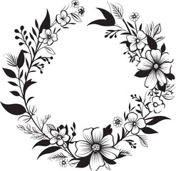 Abstract Floral Array Black Iconic Wedding Logo Elegant Wedding Blooms Vector Black Emblem