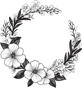 Minimalist Wedding Florals Black Iconic Emblem Sophisticated Wreath Flourish Handcrafted Vector