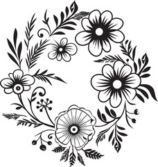 Fototapeta premium Abstract Floral Arrangement Black Iconic Logo Elegant Wedding Bloom Vector Black Floral Emblem