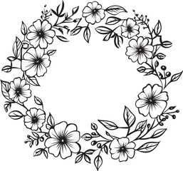 Artistic Wreath Detail Elegant Vector Logo Element Minimalist Wedding Florals Black Iconic Emblem