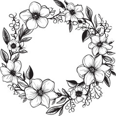 Whimsical Wedding Flower Elegant Black Emblem Modern Floral Wreath Artistic Vector Logo