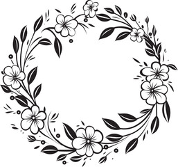 Minimalist Wreath Sketch Black Floral Emblem Sophisticated Wedding Florals Handcrafted Vector Emblem