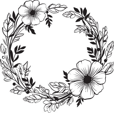 Modern Floral Wreath Artistic Vector Logo Artistic Petal Whirl Wedding Black Icon Design