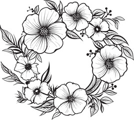 Artistic Petal Whirl Wedding Black Icon Design Minimalist Wreath Sketch Black Floral Emblem