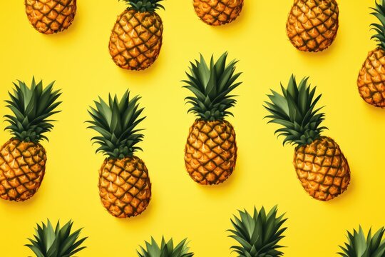 A group of pineapples on a yellow background