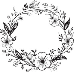 Chic Wedding Petal Design Vector Icon Emblem Clean Black Vector Wreath Hand Drawn Logo Icon