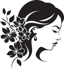 Graceful Bloom Portrait Artistic Floral Woman Icon Chic Petal Harmony Black Vector Face Design