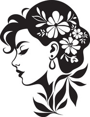 Chic Petal Harmony Black Vector Face Design Petal Adorned Beauty Hand Drawn Woman Logo
