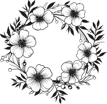 Elegant Wedding Bloom Vector Black Floral Emblem Graceful Wreath Sketch Artistic Black Logo Icon