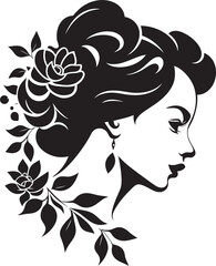 Abstract Flora Fusion Black Artistic Face Emblem Elegant Botanical Glamour Vector Woman Icon