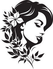 Elegant Botanical Glamour Vector Woman Icon Graceful Floral Silhouette Black Face Emblem