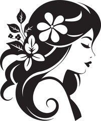 Chic Blooms Persona Woman Vector Design Clean Floral Beauty Black Hand Drawn Icon
