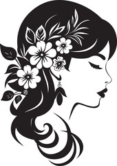 Abstract Flora Fusion Black Artistic Face Emblem Elegant Botanical Glamour Vector Woman Icon