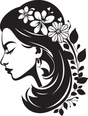 Minimalist Floral Radiance Black Woman Icon Sophisticated Bloom Aura Handcrafted Emblem
