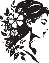 Elegant Botanical Glamour Vector Woman Icon Graceful Floral Silhouette Black Face Emblem