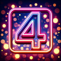 Illuminated Neon Number Four,  illuminated, neon, number four, red, glowing, bright, bokeh, sparkle, 3D number, light, celebration, electric, vibrant, night