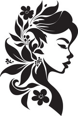Abstract Flora Fusion Black Artistic Face Emblem Elegant Botanical Glamour Vector Woman Icon