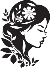Modern Flower Portrait Black Woman Emblem Artistic Blossom Essence Elegant Vector Face