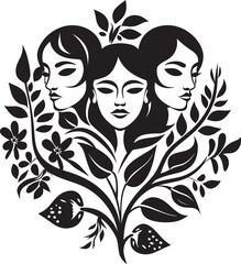 Abstract Blossom Radiance Woman Face Emblem Elegant Floral Contours Vector Black Face