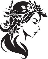 Elegant Floral Muse Black Vector Woman Emblem Graceful Bloom Portrait Artistic Face Icon Design