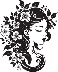 Petal Adorned Beauty Hand Drawn Woman Logo Whimsical Floral Elegance Vector Face Emblem