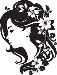 Minimalist Floral Profile Black Iconic Woman Sophisticated Bloom Visage Handcrafted Vector