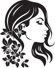 Elegant Botanical Glamour Vector Woman Icon Graceful Floral Silhouette Black Face Emblem