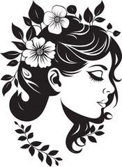 Modern Flower Portrait Black Woman Emblem Artistic Blossom Essence Elegant Vector Face
